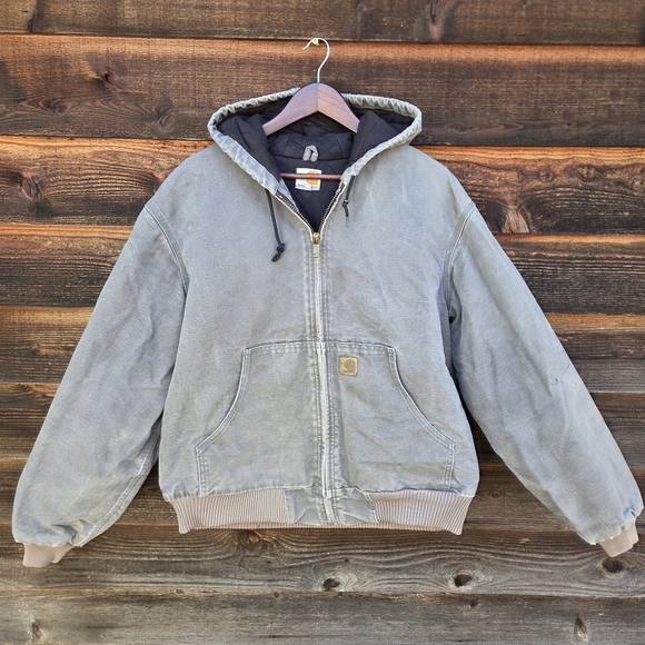 Vintage Carhartt Hooded Active Jacket Faded and Rare "Gravel" Grey J140 GVL - Picture 3 of 8